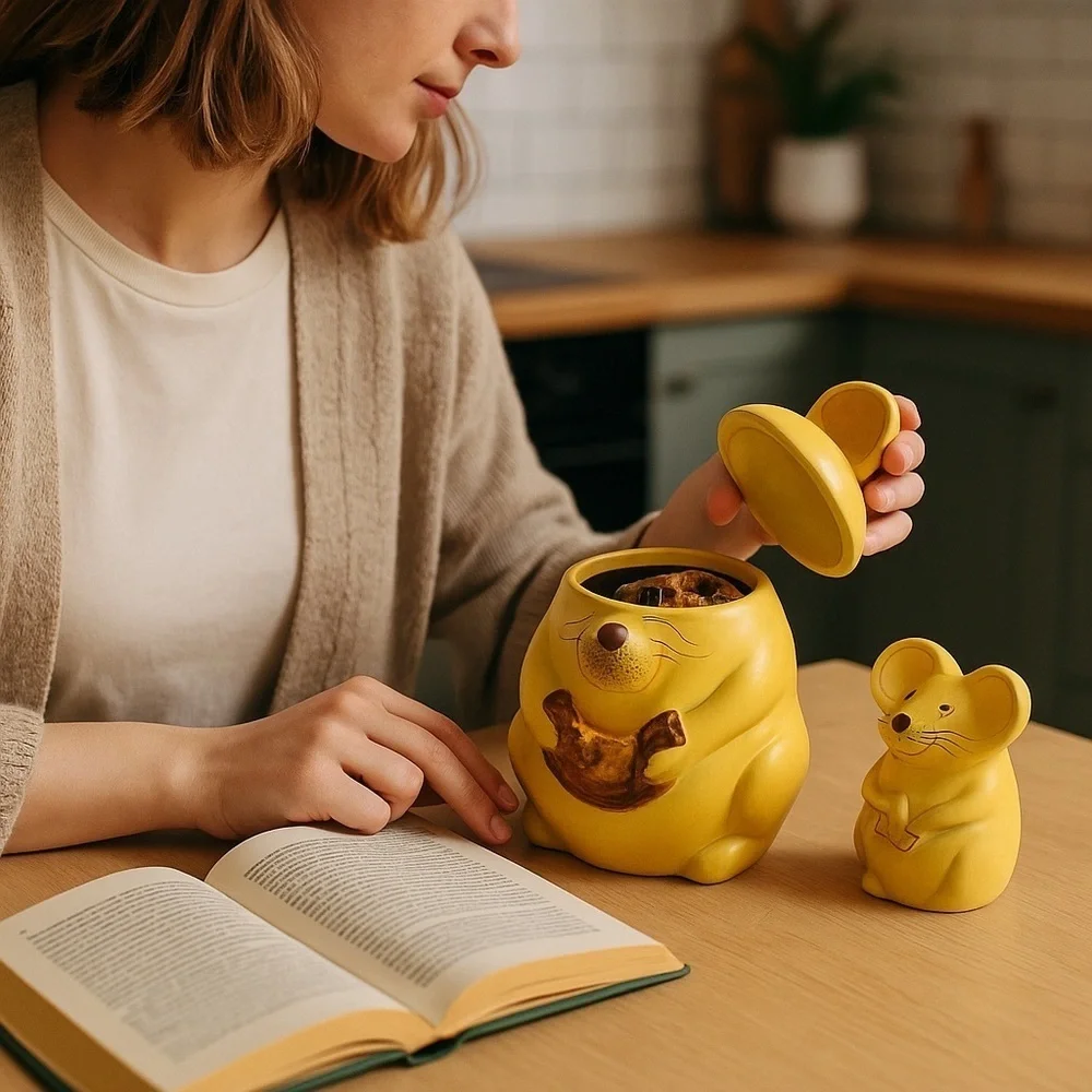 Vintage Cottage Core Disney Treasure Craft Yellow Mouse Cookie Jar and Shaker - Picture 2 of 5
